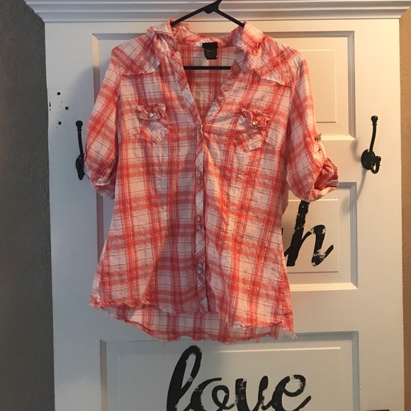 Pink plaid blouse, button-up - Picture 1 of 2